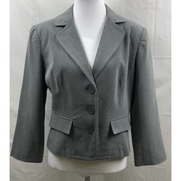 Shape FX Blazer Women 10 Gray Stretch Three Button Suit Jacket Career Business - Picture 1 of 12